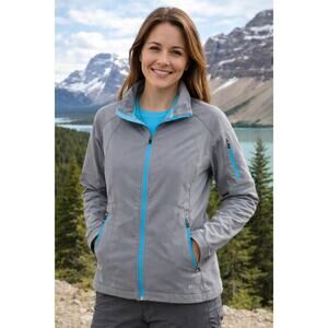 REI Lightweight Soft Shell Jacket Medium Gray Blue Full Zip Zipped Pockets